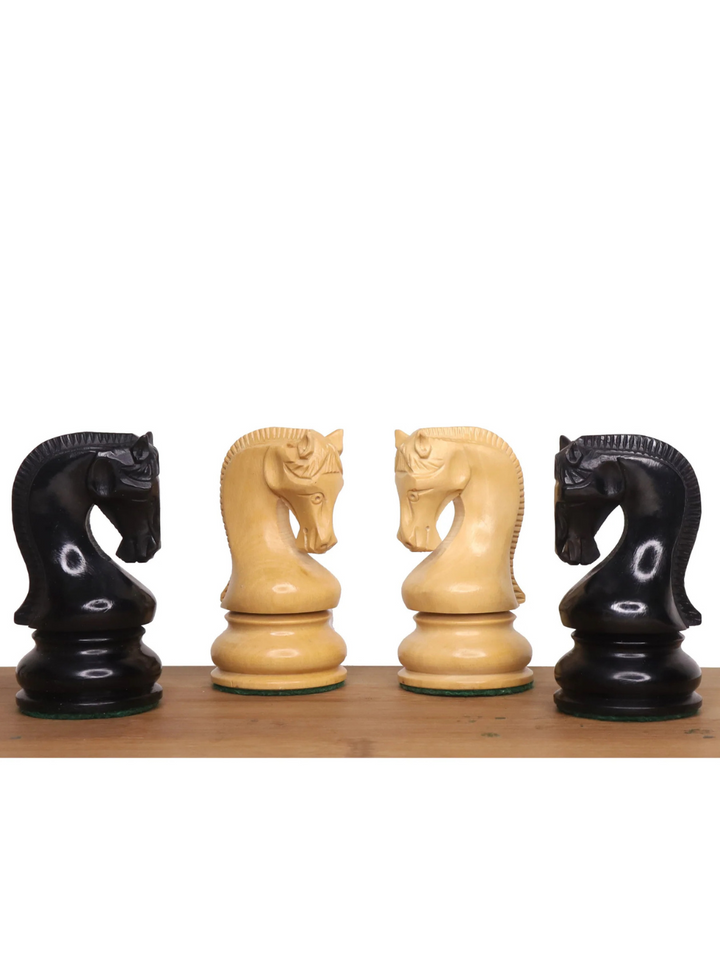 4" Leningrad Staunton Chess Pieces - Ebonised Boxwood