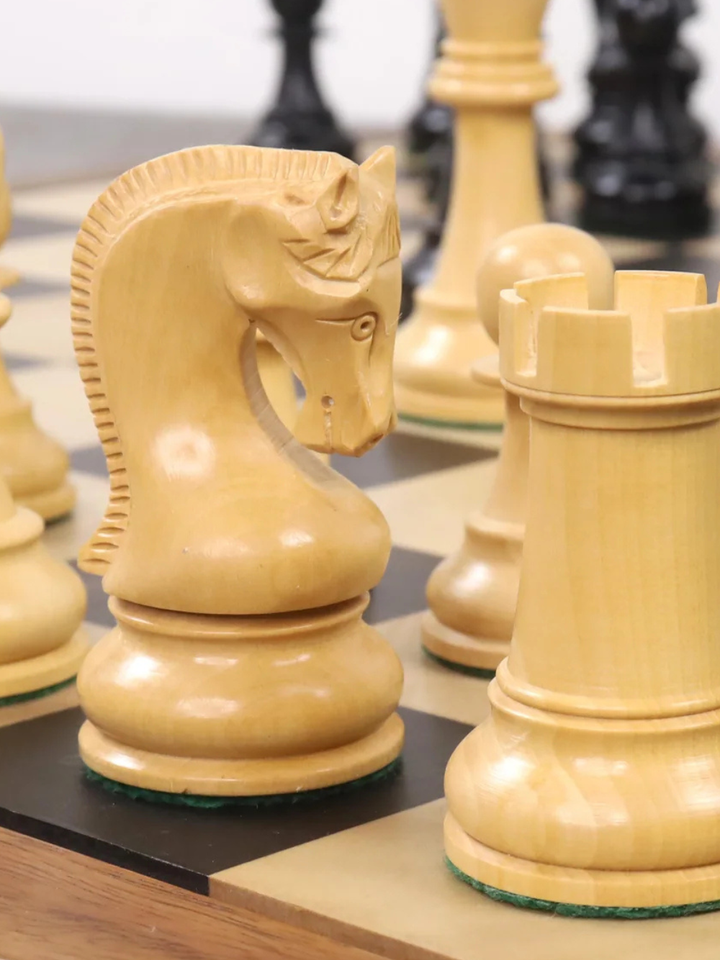 4" Leningrad Staunton Chess Set - Ebonised Boxwood Pieces with Board &amp; Box