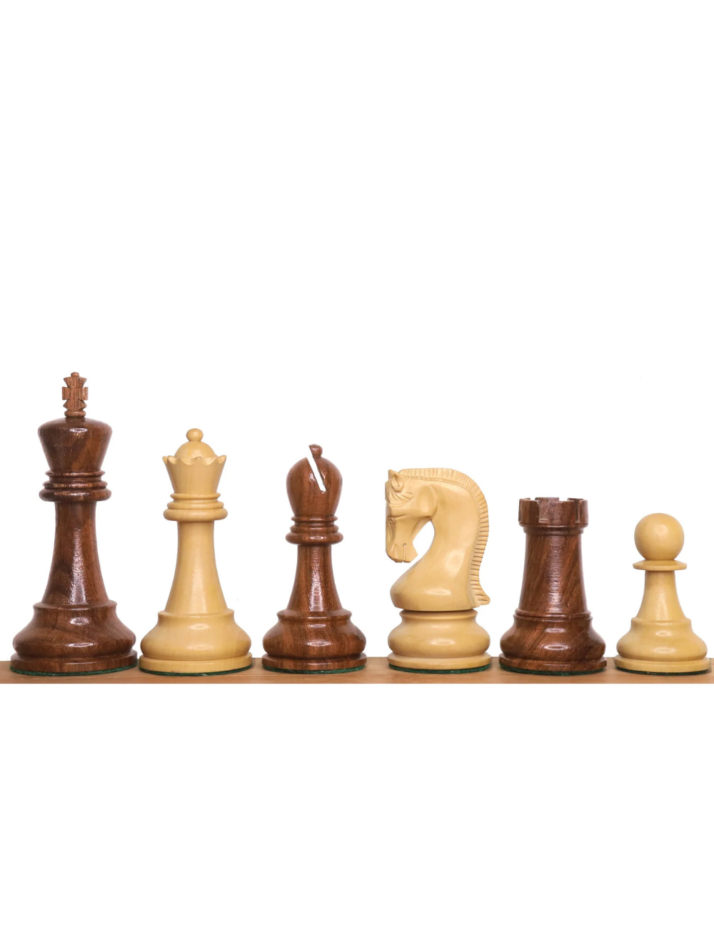 4" Leningrad Staunton Chess Set - Pieces in Golden Rosewood with Board and Box
