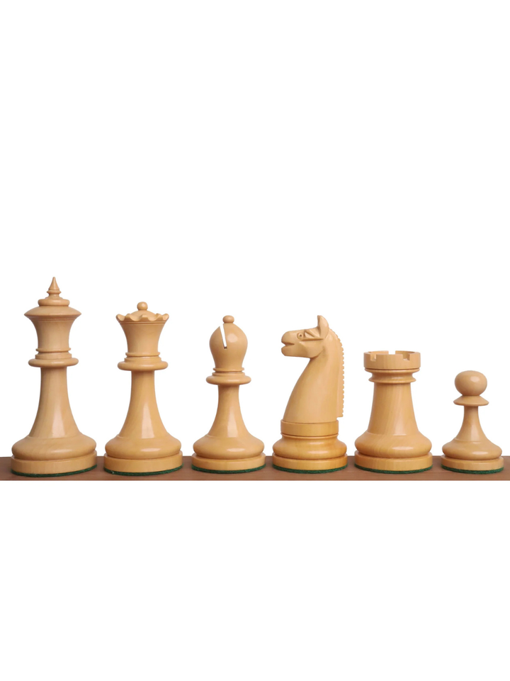 Replika zestawu American Chess Company z początku XX wieku – figury z hebanu z planszą i pudełkiem