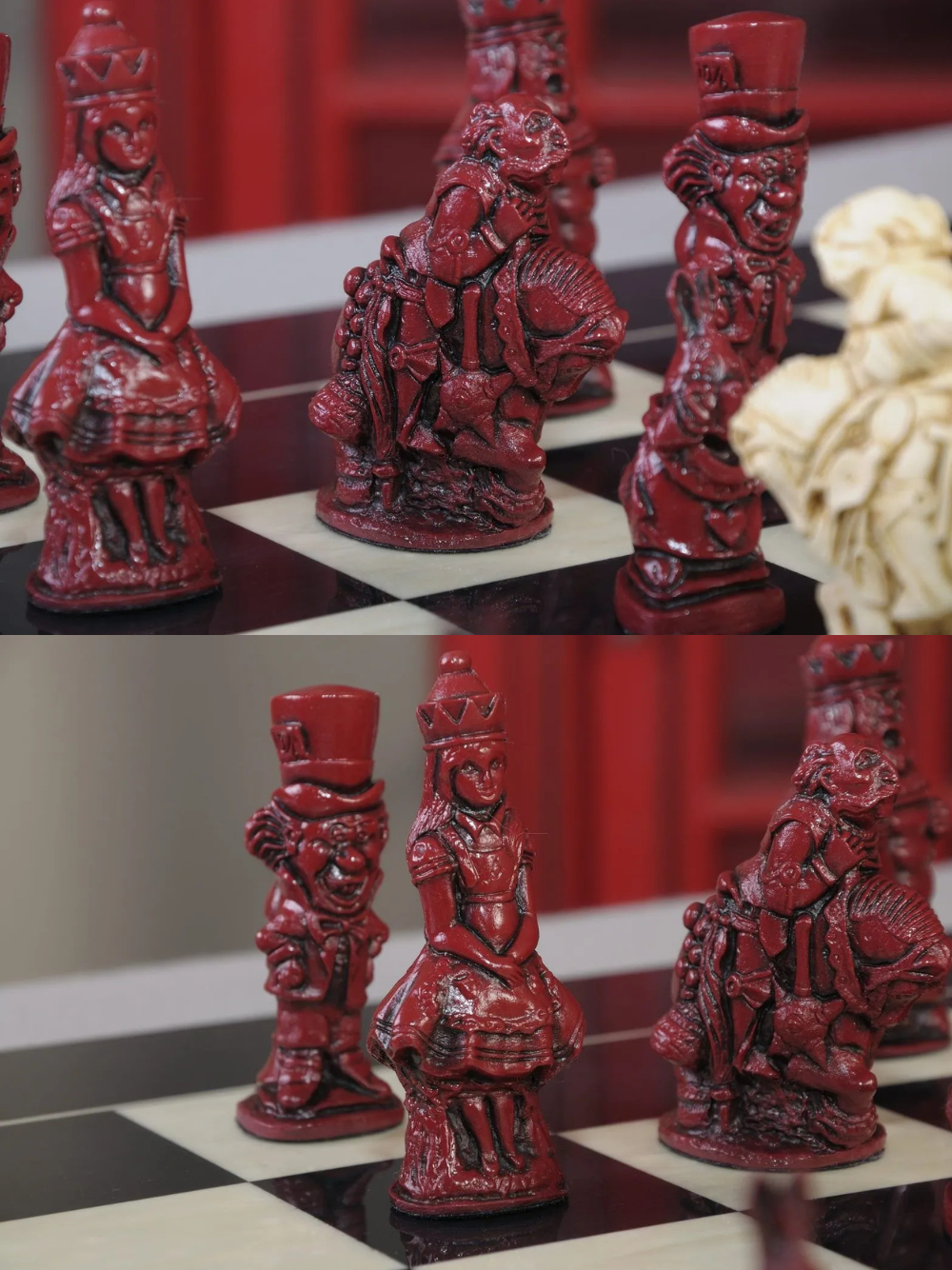 Alice in Wonderland Chess Pieces - 3.5" King - Red & Natural