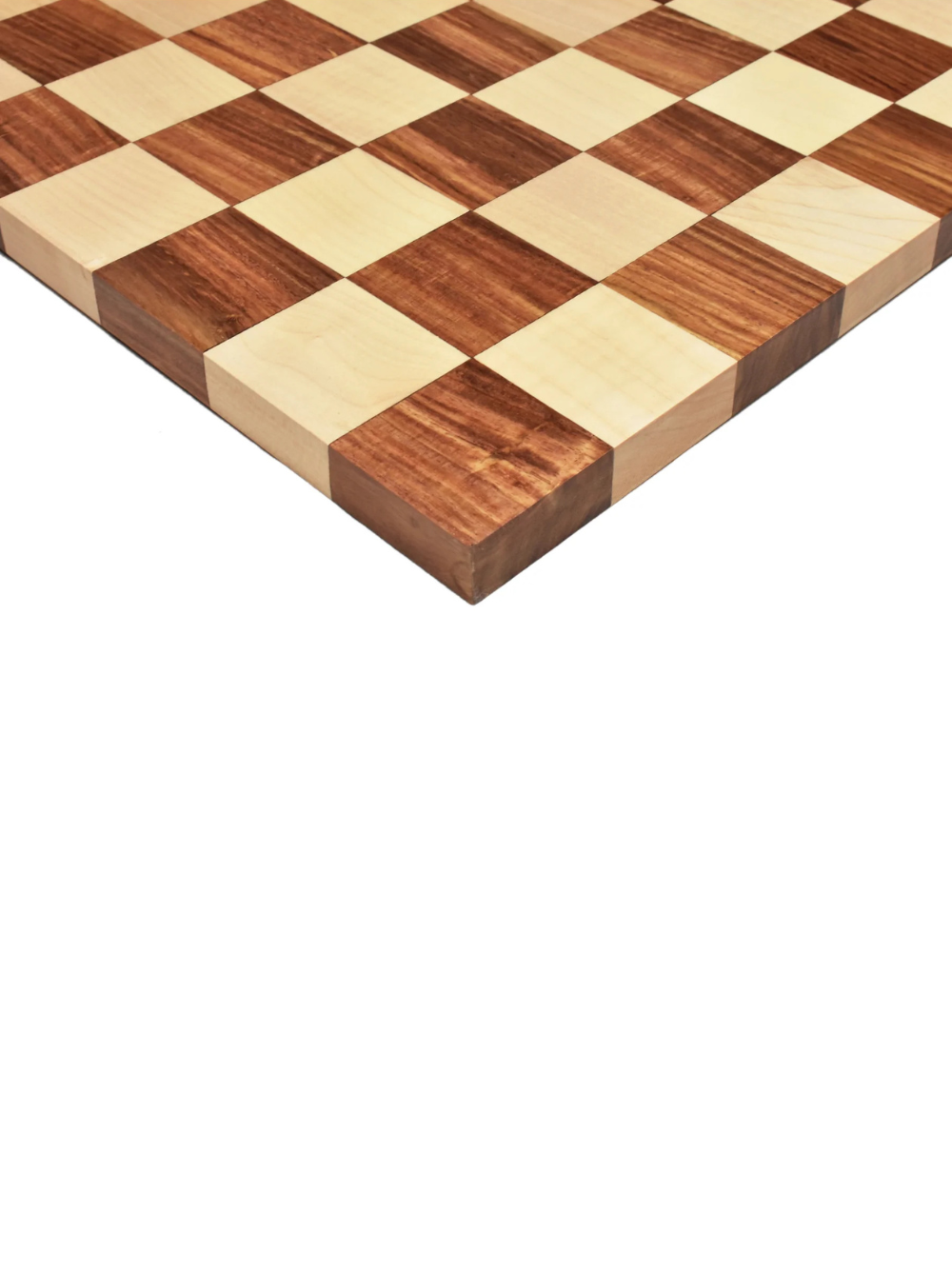 Plansza do szachów z drewna różanego Golden Rosewood i klonu, z widocznym rysunkiem słojów