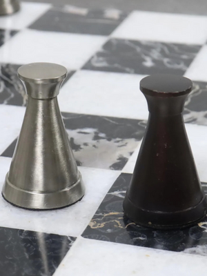 Brass Chess Set - 3.1" Tower Chess Pieces and 15" Black Marble Chessboard
