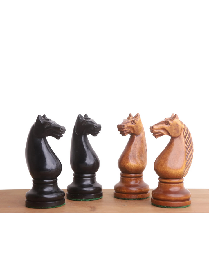1935 Botvinnik Flohr-II Soviet Chess Pieces - Distress Antiqued Boxwood &amp; Ebonised Boxwood - 4.4" King