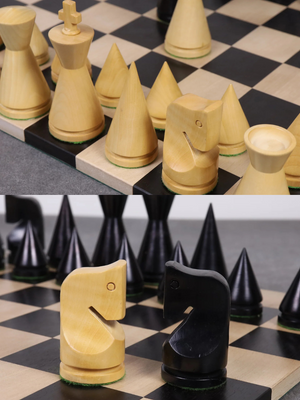 3.1" Russian Poni Minimalist Ebonised Boxwood & Boxwood Chess Pieces