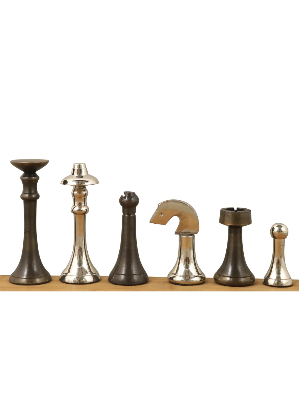 Set di scacchi contemporaneo Tower 3,9" in ottone con scacchiera in ebano da 15"