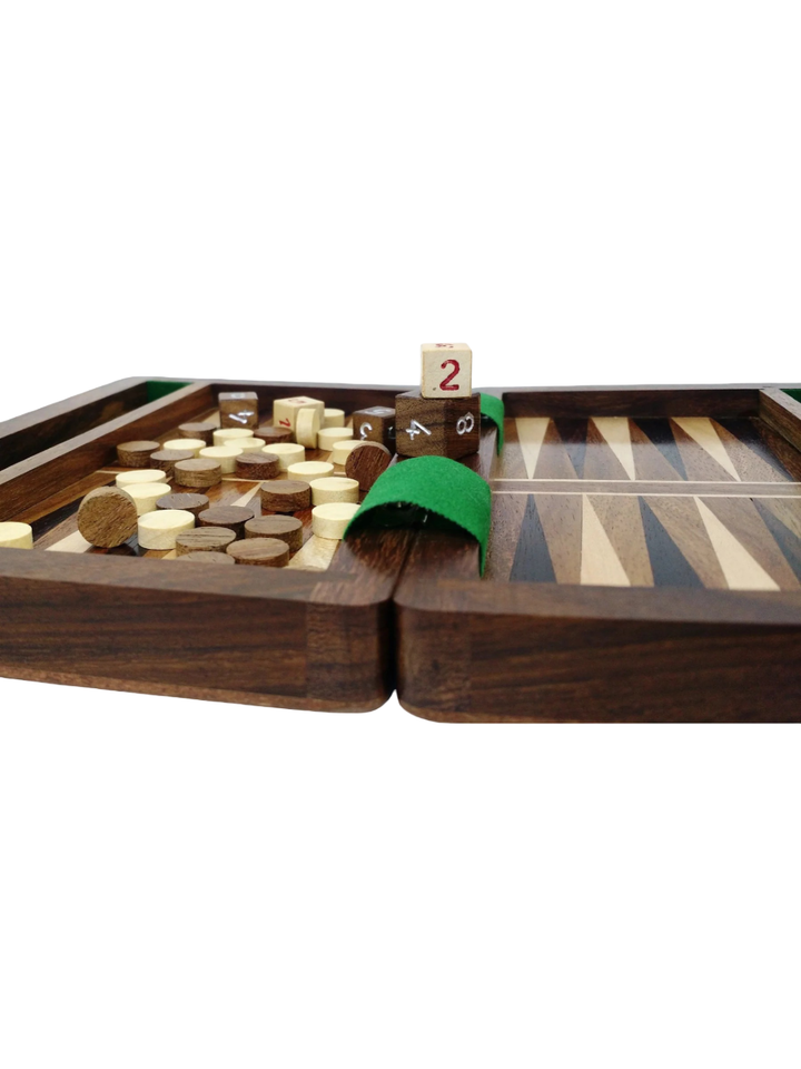 6" Wooden Travel Backgammon Set