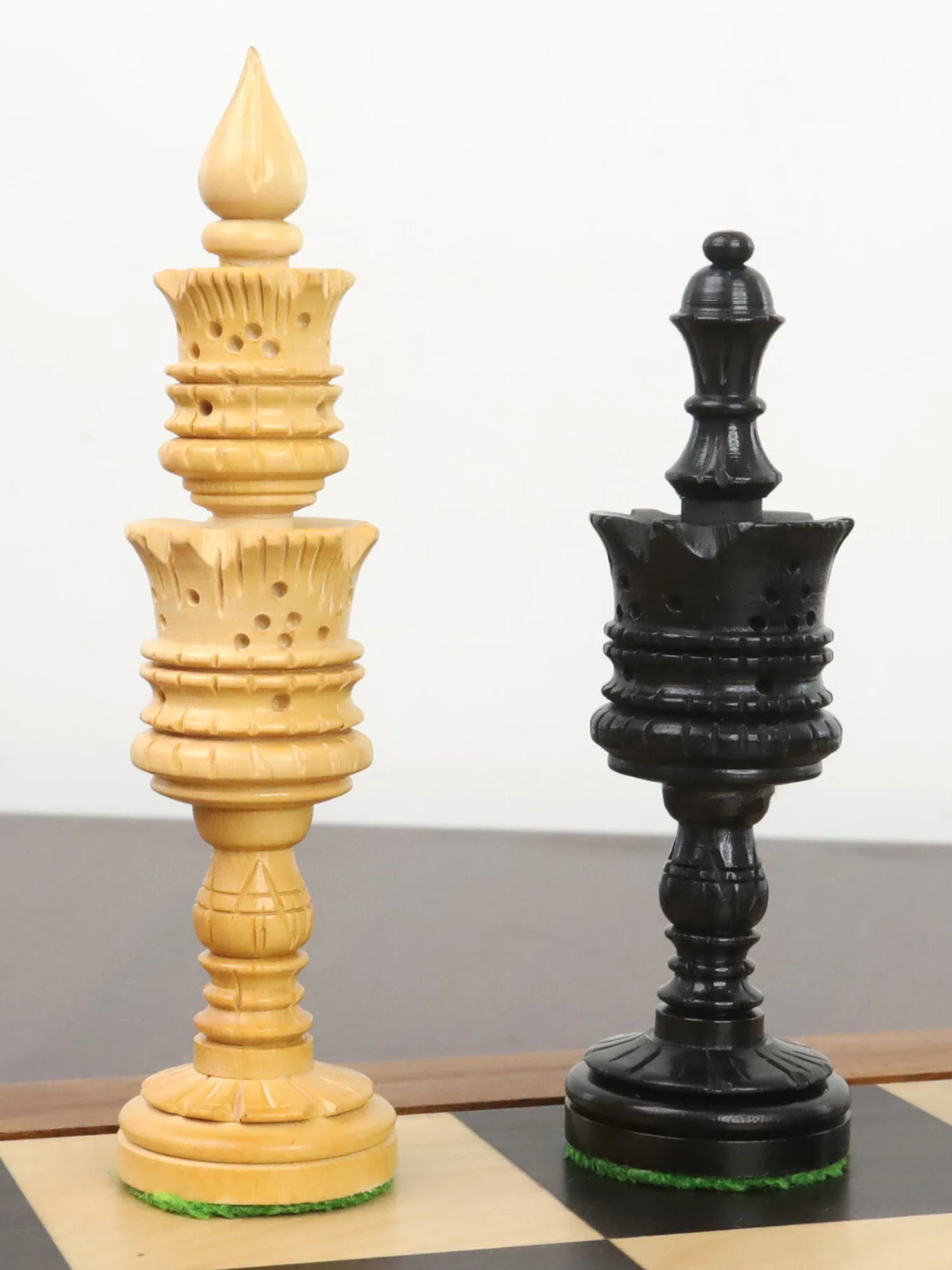 4.7" Hand Carved Lotus Series Chess Set - Chess Pieces Only in Weighted Ebony Wood