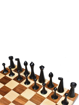 3.6" Herman Ohme Minimalist Chess Pieces - Weighted Ebonised Boxwood