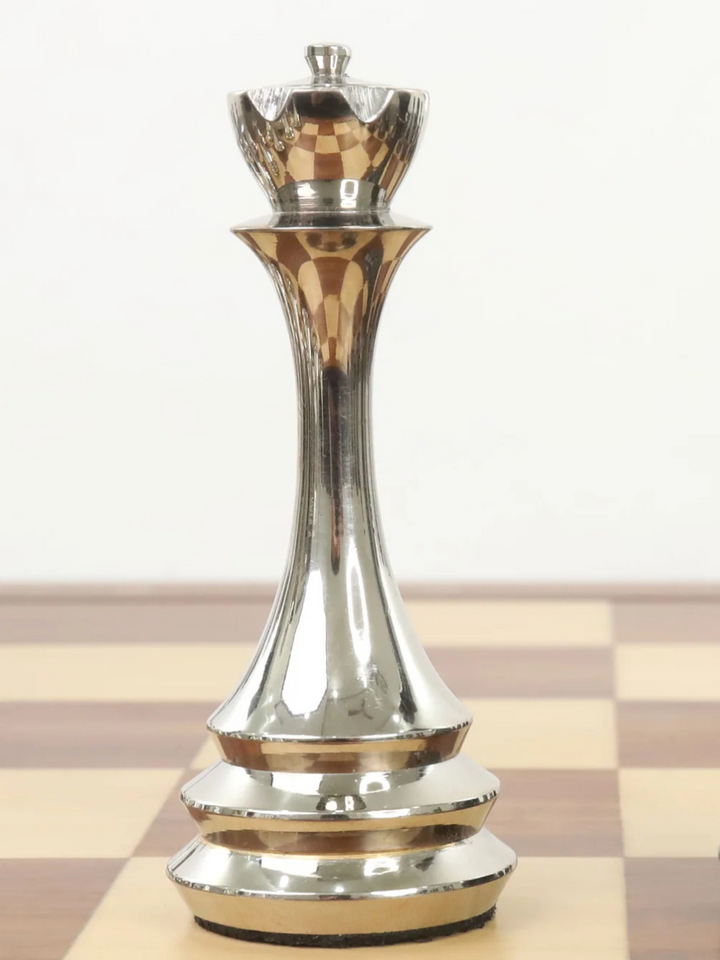 Pezzi di Scacchi di Lusso Russi Zagreb in Metallo Ottone Argento - Re 4,4"