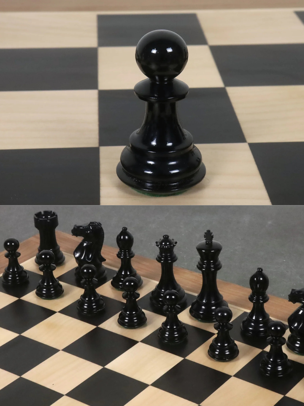 4.1" Pro Staunton Lacquered Wooden Chess Pieces Black &amp; White