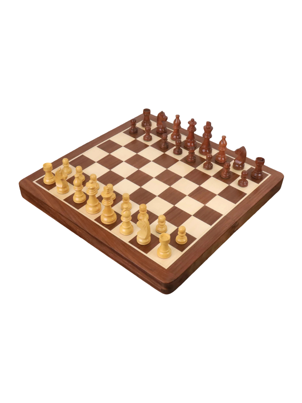 Jeu de voyage magnétique 2 en 1 (échecs et backgammon) en palissandre doré et palissandre bourgeonnant - 35,5 cm
