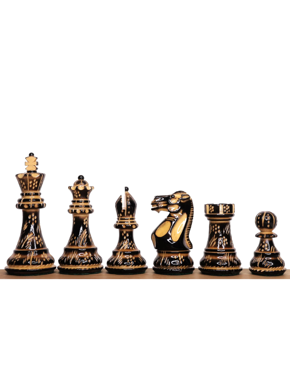 Jeu d'échecs professionnel Staunton 4" - Pièces en buis laqué brûlé avec plateau et boîte