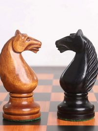 1935 Botvinnik Flohr-II Soviet Chess Pieces - Distress Antiqued Boxwood & Ebonised Boxwood - 4.4" King