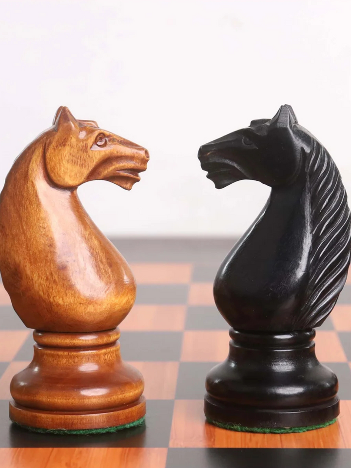 1935 Botvinnik Flohr-II Soviet Chess Pieces - Distress Antiqued Boxwood &amp; Ebonised Boxwood - 4.4" King