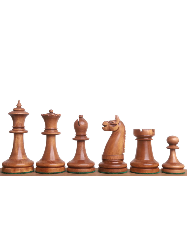 Set riproduzione American Chess Company anni 1900 - pezzi in bosso anticato con scacchiera e scatola