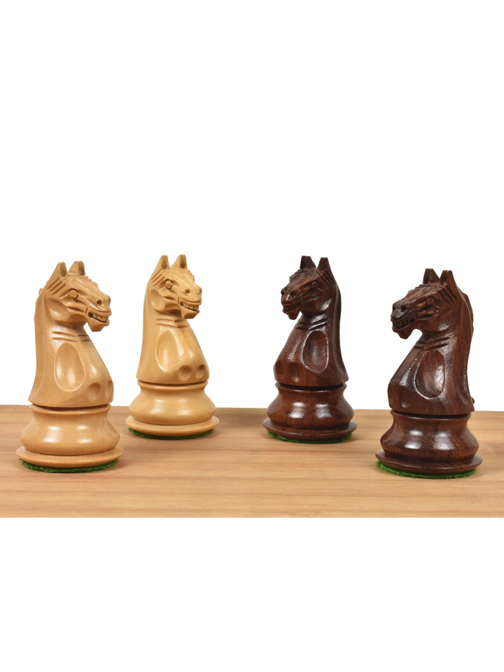 Pezzi di Scacchi Staunton Cavaliere Fiero in Palissandro Dorato e Legno di Bosso - Re 4"