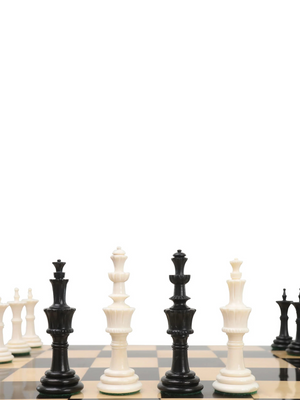 4.6″ Turkish Tower Pre-Staunton Chess Set - Chess Pieces Only - Black & White Camel Bone