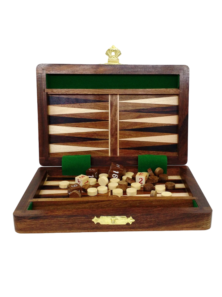 6" Wooden Travel Backgammon Set