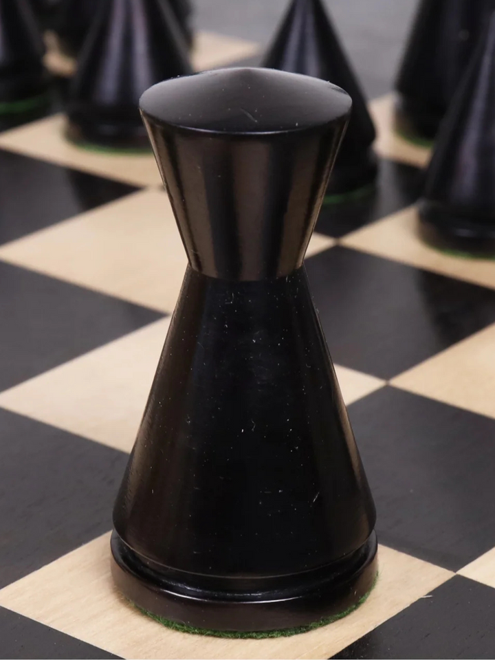 3.1" Russian Poni Minimalist Ebonised Boxwood &amp; Boxwood Chess Pieces