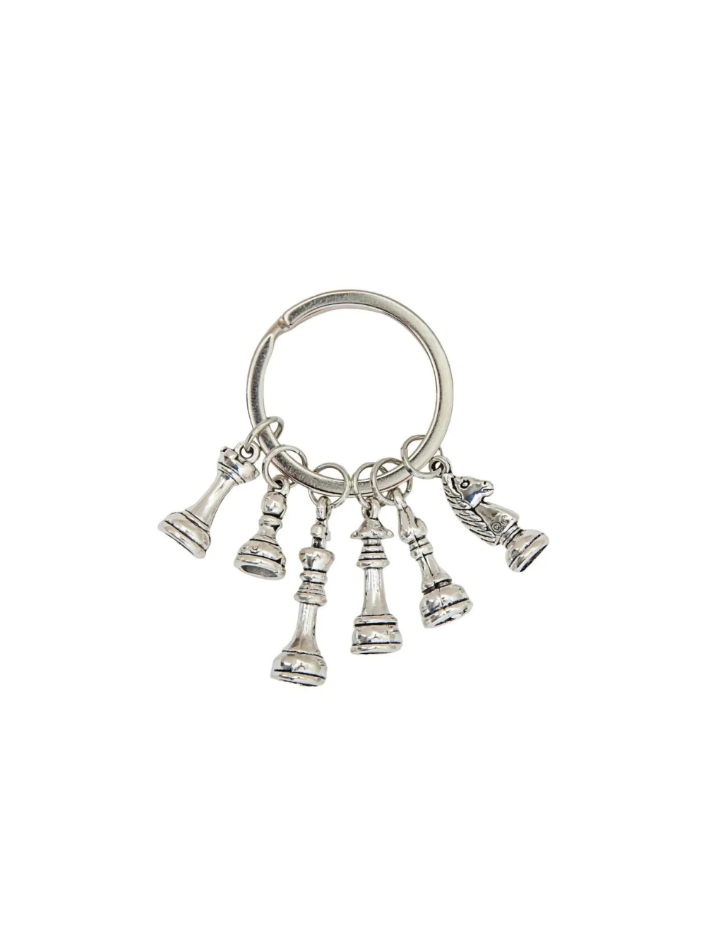 Silver Metal Chess Piece Key Chain Set