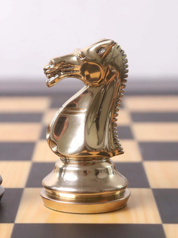 3.9" Fierce Knight Series Brass Metal Luxury Chess Set - Pieces Only - Metallic Gold &amp; Grey