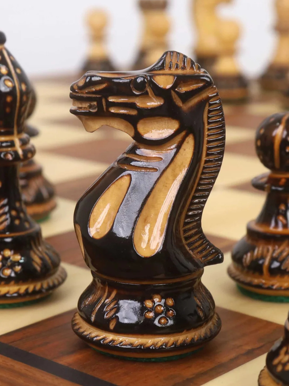 20” Legacy Golden Rosewood Chess Board with 4” Professional Staunton Pieces (Gloss Finish)