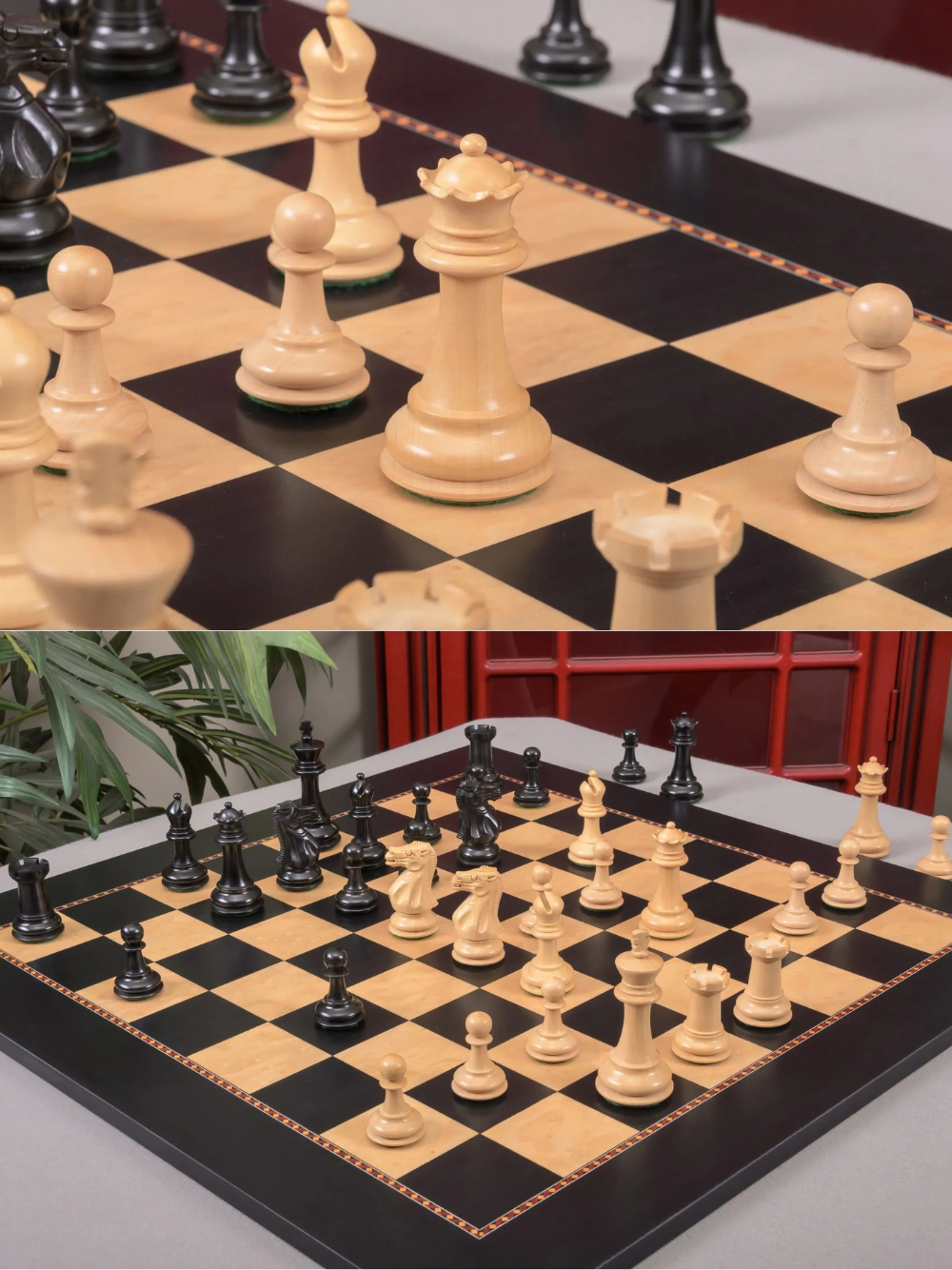 The York Series Chess Pieces - 3.5" King (Ebonised Boxwood and Natural Boxwood)