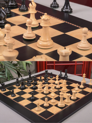 The York Series Chess Pieces - 3.5" King (Ebonised Boxwood and Natural Boxwood)