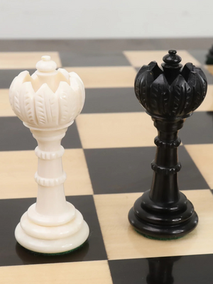 4.6″ Turkish Tower Pre-Staunton Chess Set - Chess Pieces Only - Black & White Camel Bone