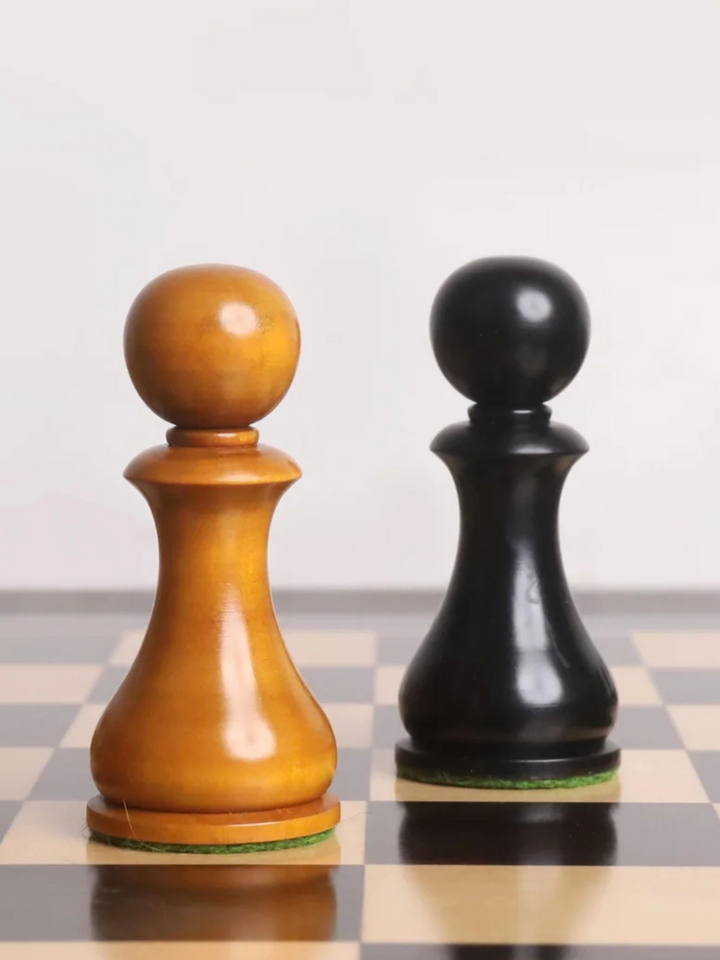 English Dublin Pattern Chess Pieces - Antiqued &amp; Ebonised Boxwood - 3.6" King