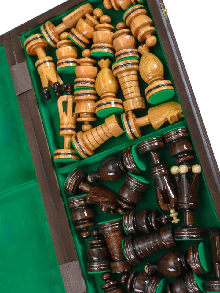 Beech Chess Set with Folding Board &amp; Brass Inlay