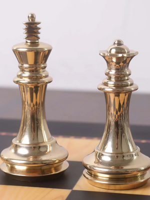 3.9" Fierce Knight Series Brass Metal Luxury Chess Set - Pieces Only - Metallic Gold & Grey