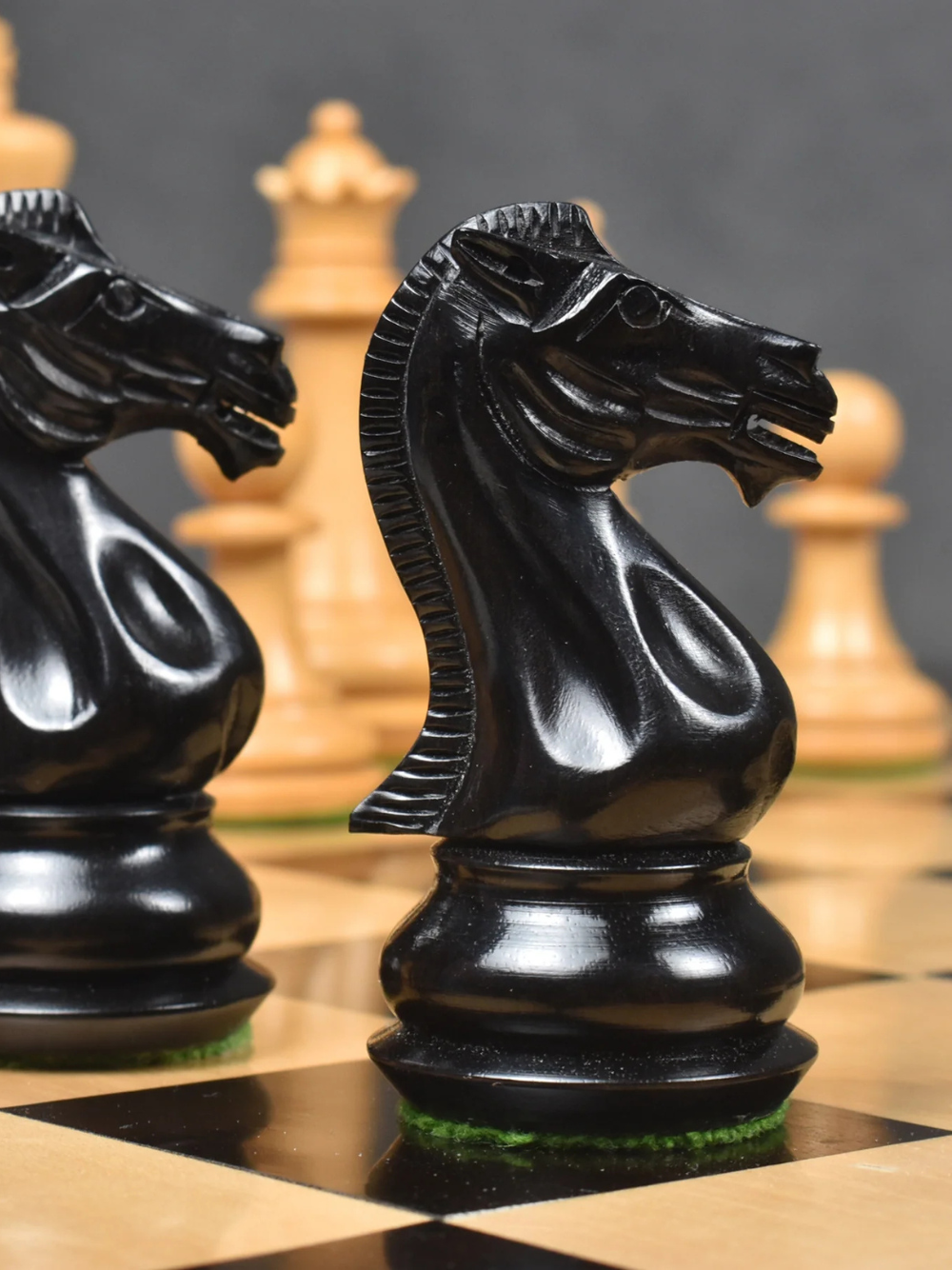 4.1" Chamfered Base Staunton Chess Pieces Only Set - Triple Weighted Ebony Wood