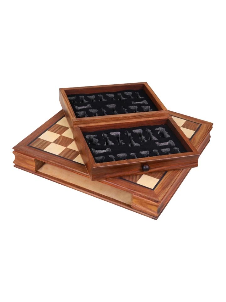 Set di Scacchi da Viaggio Magnetico Legacy 15” in Palissandro Dorato con Cassetti per Conservazione