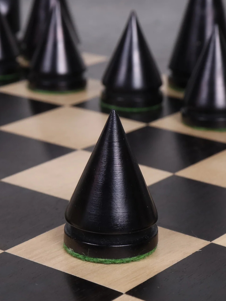 3.1" Russian Poni Minimalist Ebonised Boxwood &amp; Boxwood Chess Pieces