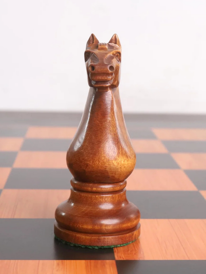 1935 Botvinnik Flohr-II Soviet Chess Pieces - Distress Antiqued Boxwood &amp; Ebonised Boxwood - 4.4" King