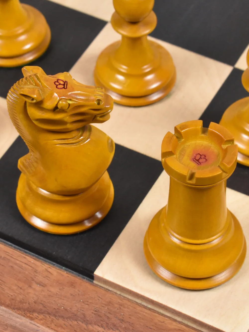 1852-55 Harrwitz Staunton Chess Pieces Antiqued Boxwood and Ebony - 3.5" King