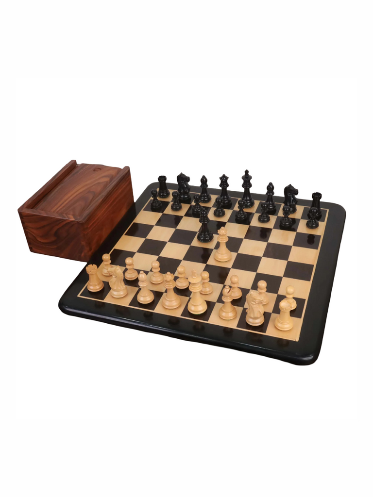 Sunrise Chess - Jeu D'échecs Tournoi German Staunton N°5 - Pièces Noircies En Buis Et Acacia - Coffret Boîte à Fentes - FIDE