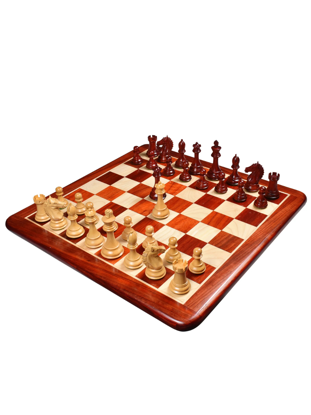 Set di scacchi esclusivo Alban Staunton 3,9" - pezzi in palissandro Bud con scacchiera e scatola