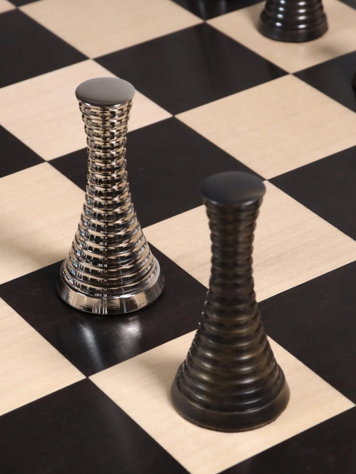 3.9" Modern Brass Metal Luxury Chess Set - Chess Pieces Only - Silver &amp; Antique chessmen