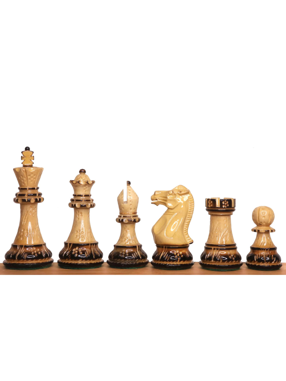 Jeu d'échecs professionnel Staunton 4" - Pièces en buis laqué brûlé avec plateau et boîte