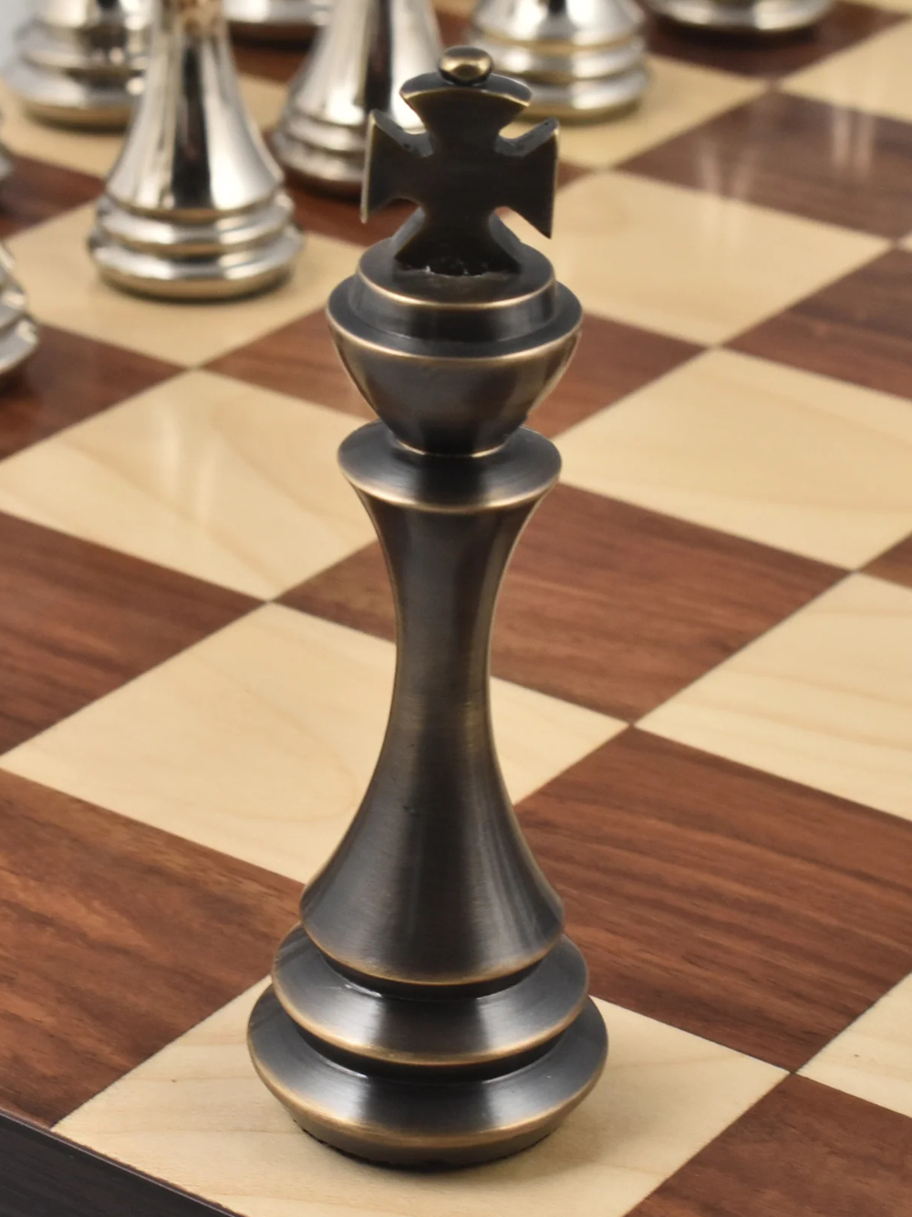 4.4" Russian Zagreb Brass Metal Luxury Chess Pieces - Silver & Antique