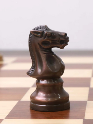 3.2" Pro Staunton Antiqued Copper Brass Metal Luxury Chess Pieces - 3.2" King