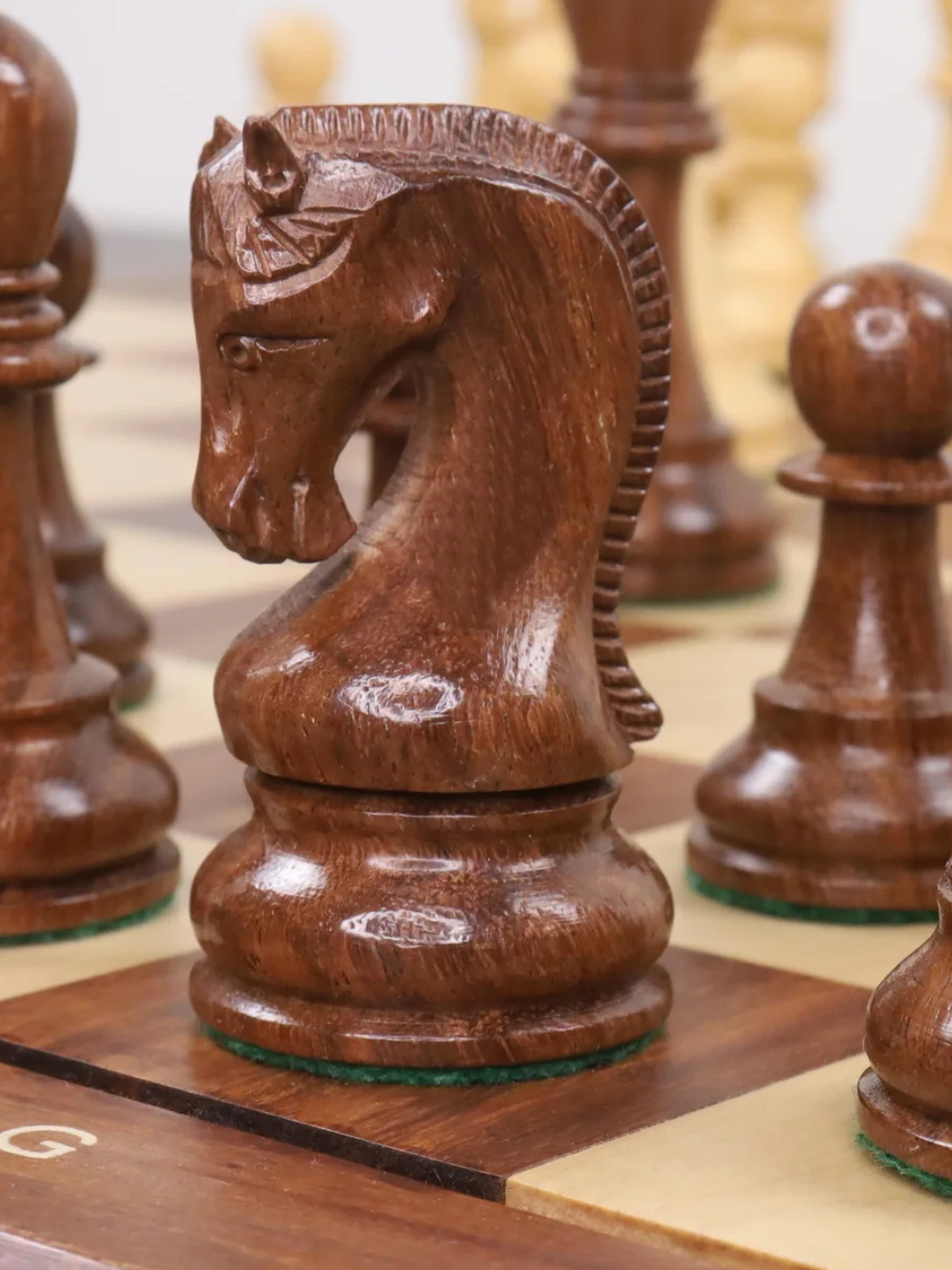 4" Leningrad Staunton Chess Set - Pieces in Golden Rosewood with Board and Box