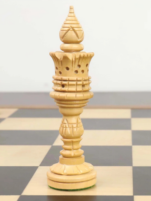 4.7" Hand Carved Lotus Series Chess Set - Chess Pieces Only in Weighted Ebony Wood