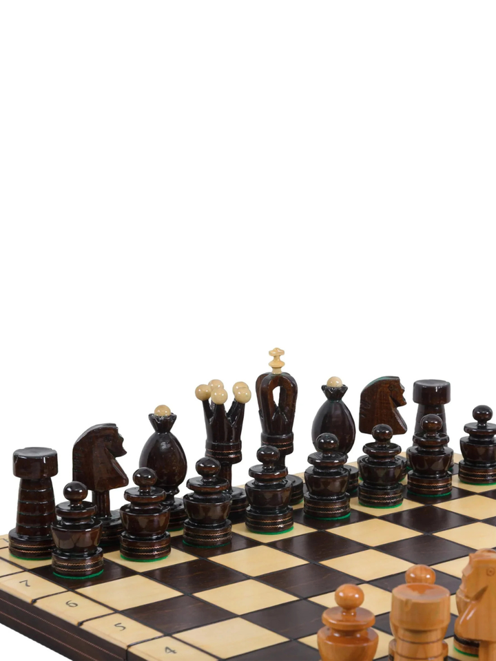 Beech Chess Set with Folding Board &amp; Brass Inlay