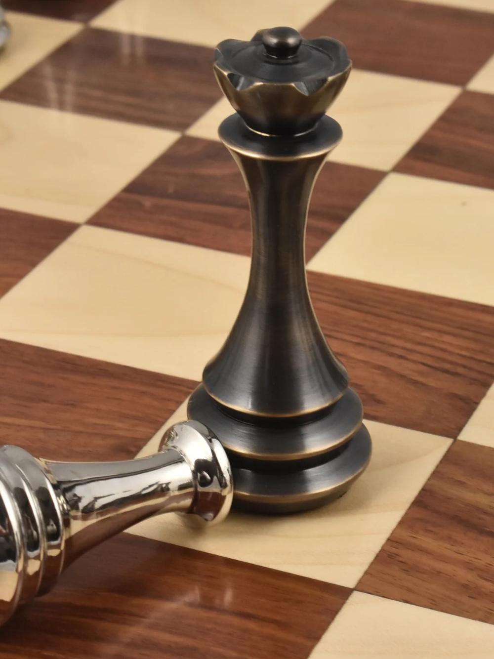 4.4" Russian Zagreb Brass Metal Luxury Chess Pieces - Silver & Antique