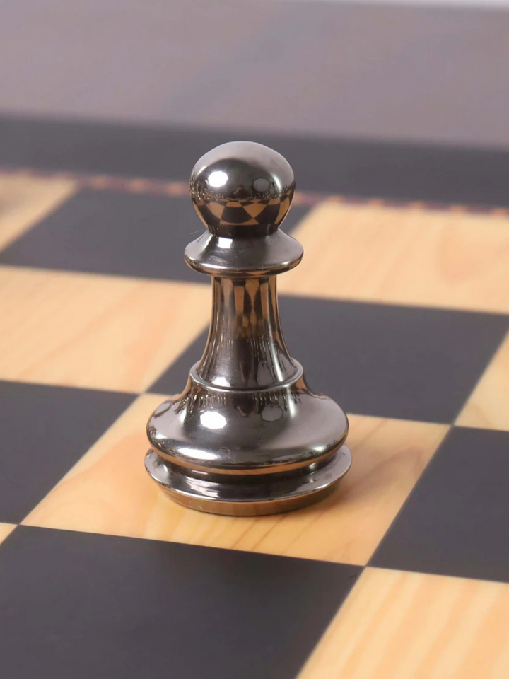 3.9" Fierce Knight Series Brass Metal Luxury Chess Set - Pieces Only - Metallic Gold &amp; Grey
