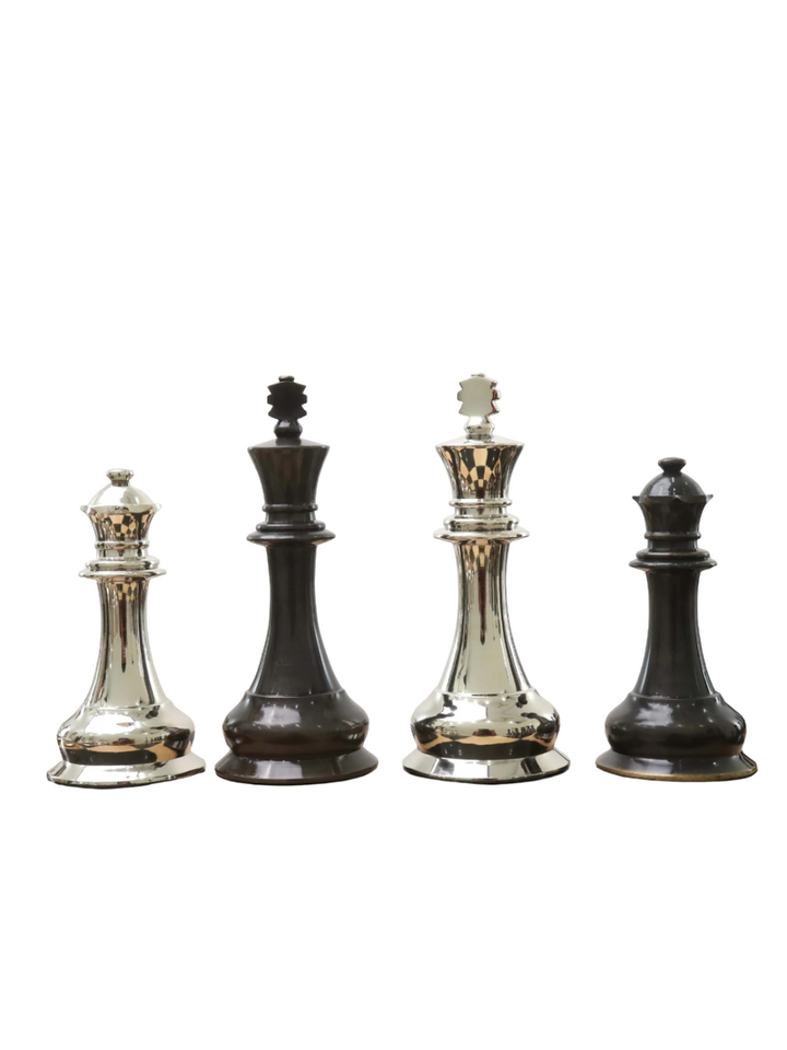 4,5" Jacques Staunton 1849 - Luksusowy zestaw metalowych figur szachowych z mosiądzu - Srebrne i szare - Dodatkowe hetmany
